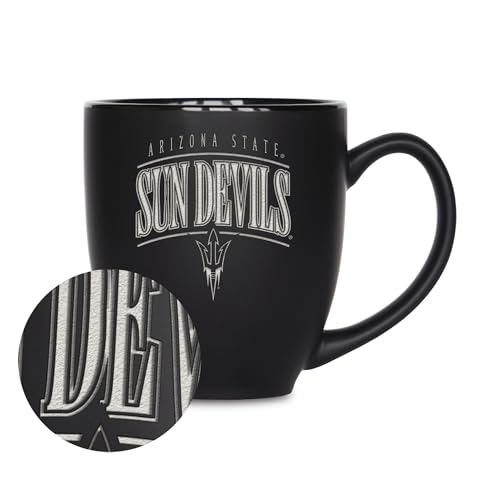 Rico Industries NCAA Arizona State Sun Devils - ASU Tribute 15oz Laser Engraved Matte Black Ceramic Bistro Mug - For Hot or Cold Drinks