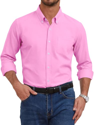 GIANZEN Hot Pink Mens Dress Shirt Long Sleeve Men Button Down Shirts for Oxford Big and Tall Casual Formal Men's Hot Pink Size XXL