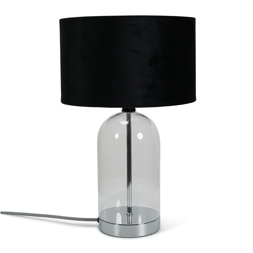 Valuelights Black | Glass And Silver Chrome Table Lamp With A Velvet Lampshade | Home Décor, Bedside & Desk Lamp