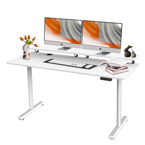 SOSINYA 140x60cm Mesa Escritorio Elevable, Mesa Elevable Escritorio, Mesa Gaming Arce, Dos Soportes para Monitor, Memoria de Altura Ajustable, Adecuado para Estudiar, Trabajar, Jugar