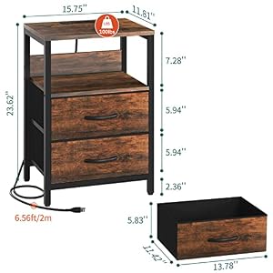Yoobure Nightstand with Charging Station, Small Night Stand with Fabric Drawers and Storage Shelf for Bedrooms, Small Spaces, Bedside Table with USB Ports & Outlets — photo 3 of 6