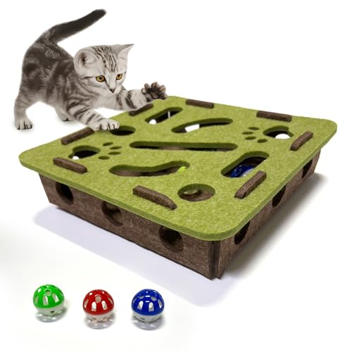 OVRRCSME Interactive Soft Felt Cat Puzzle Toy with Ball and
