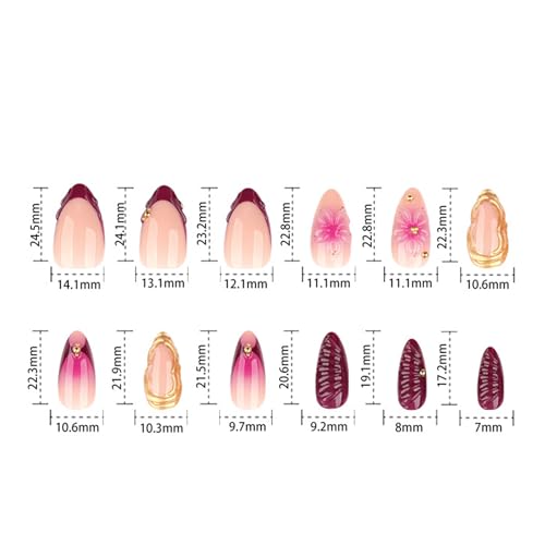 Image of Secret Lives Almond Press-On Nails - 3D Pink, Purple & Cream Dimensional Flower Artificial Nail Art, 24-Piece Set with Kit