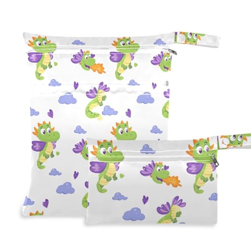 Coikll Wet Dry Bags for Cloth Diaper 2 Pack Waterproof Yoga Gym Bag for Swimsuit Wet Clothes Baby Items-?Cute Fire Dragon?