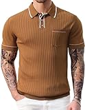 PJ PAUL JONES Men's Knit Polo Shirts Short Sleeve Slim Fit Golf Shirts Chocolate S