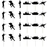 24 Pieces Military Cupcake Toppers, Military Themed Cake Toppers, Happy Birthday Cake Toppers, Veter
