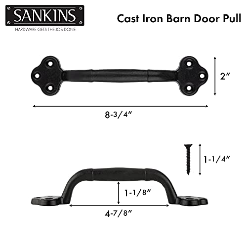 Sankins 9'' Barn Door Handle Black Rustic Cast Iron Sliding Door Handle, Heavy Duty Vintage Metal Gate Pull Hardware For Fence, Door, Metal Antique Garage, Closet, 2 Pack #TOP2