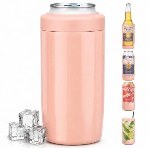 Image of 4-in-1 Slim Can Cooler Easy to Hold Insulated Beer Can Holder Double-walled Stainless Steel for All 12 Oz Cans Gift (Jelly Pink)