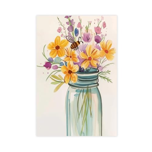 Impression sur toile aquarelle fleurs sauvages 60 x 90 cm pour habiller un grand mur vide