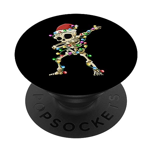 Dabbing Skeleton, Christmas 2023, Dabbing Skull w/ Santa Hat PopSockets Swappable PopGrip, Black