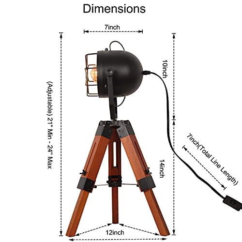 Vintage Adjustable Wood Tripod Floor Lamp, Modern Rustic Distressed Metal Industrial Farmhouse Standing Table Light, Mid Century Art Deco Desk Fixture For Living Room Kid Bedroom(Black Cage Lampshade) #TOP2