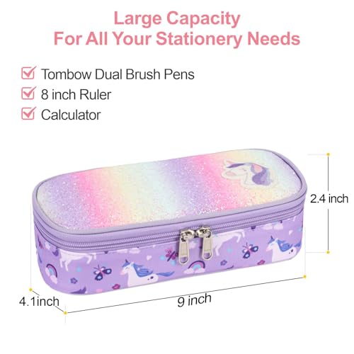 Image of Bagseri Kids Pencil Case Girls - Cute Pencil Case Large Capacity Pencil Pouch Pencil Box, Multifunction Pencil Bag with Compartments for Girls Kids Teen, Pen Case Only (Glitter Purple Unicorn)