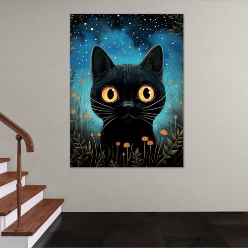 Toile chat géométrique abstraite tableau d'art mural moderne YAJNILUCK