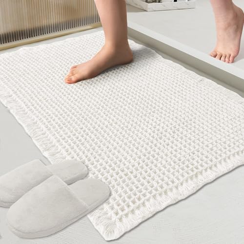 ZALL Waffle Bath Mat 18x30in Non-Slip, Machine Washable