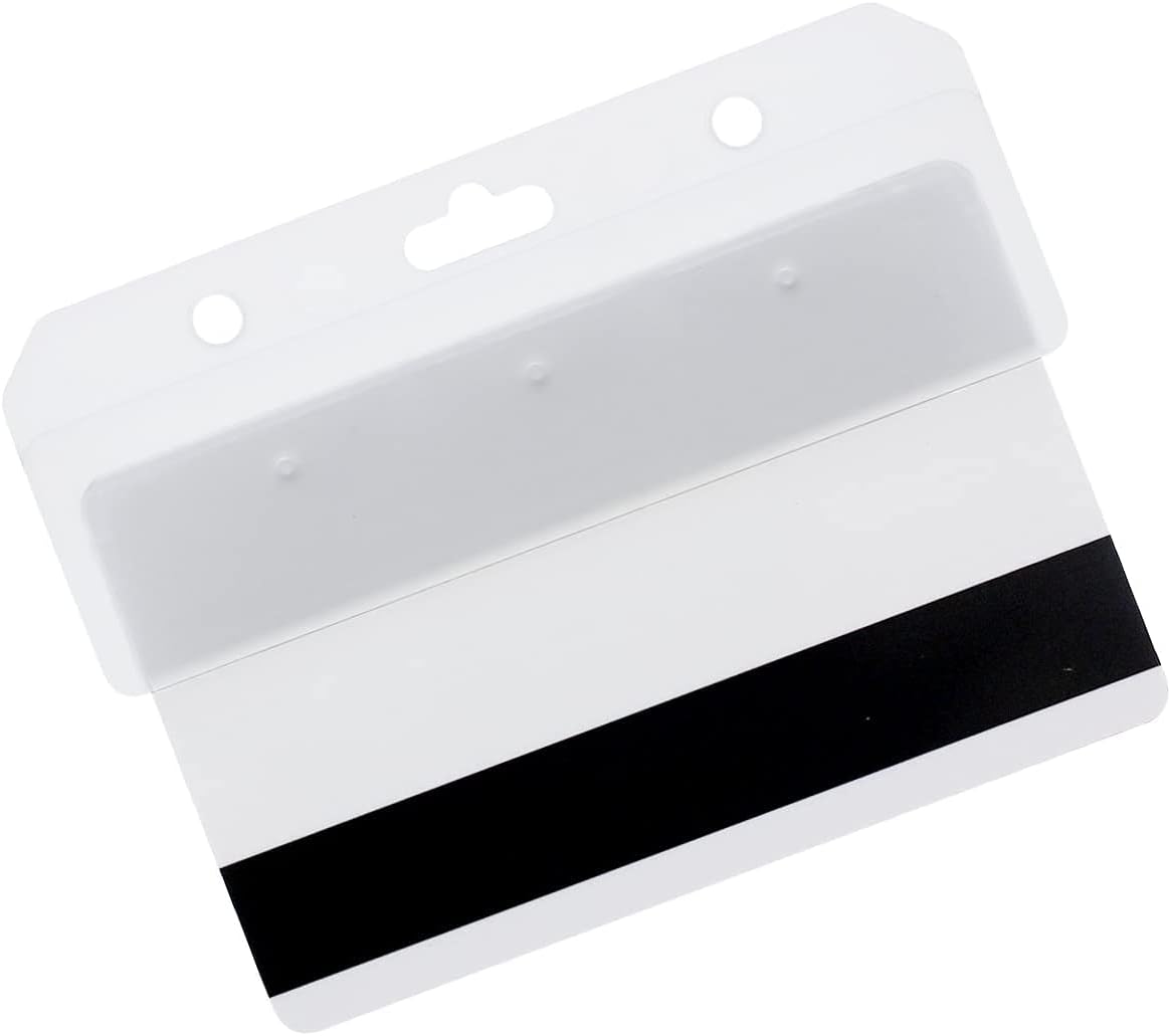 Specialist ID Frosted Rigid Plastic Horizontal Half Card ID Badge Holders - Hard Plastic Easy Access Swipe Card Gripper - Swipeable Badge Holders for Magnetic Strip Office and Student IDs - 50 Pack