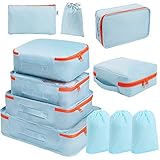 DIMJ 11 Set Packing Cubes, Travel Luggage Packing Organizers Lightweight Travel Cloth Storage Bag with Bra Underwear Cube Cosmetics Bag and Shoe Pouch