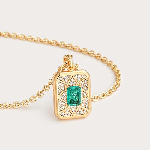 Fettero Gold Necklace for Women,14K Gold Plated Charm Necklaces for Women Gemstone Pendant Necklace Non Tarnish Gold Necklaces Jewelry
