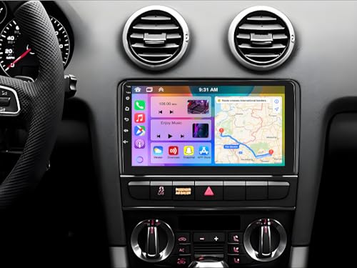 4+64G Car Stereo Radio Android 13 GPS Navi Headunit for Audi A3 S3 2003-2012 9Inch Carplay Car Stereo Wired/Wireless Carplay & Android Auto Car FM/RDS Radio Receiver w/AHD Rearview Camera Mic