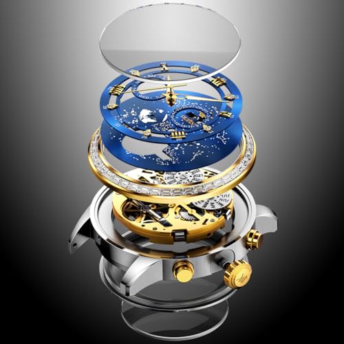 Image of OUPINKE Watch for Men Skeleton Self Winding Mechanical Automatic Luxury Dress Black Wrist Watch Waterproof Luminous Tungsten Sapphire Crystal
