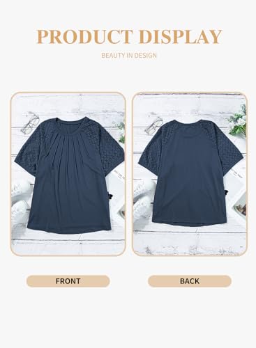 Image of Eytino Plus Size Tops for Women Summer Lace Short Sleeve Crewneck Loose Casual Blouse Tunic T Shirts(1X-5X)
