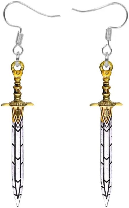 Percy Jackson Riptide Sword Sea of Monsters オリンピアン半神 シルバートーン ドロップダングルイヤリング, 亜鉛, 宝石なし