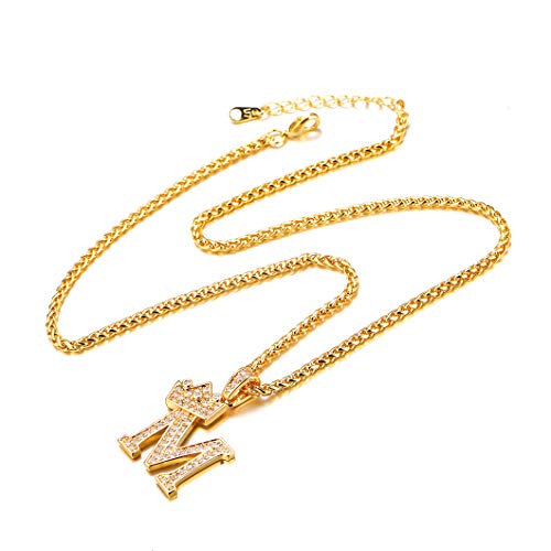 Richsteel Capital Letter M Necklace Women Men Cz Alphabet Pendant With Chain 22'' Hip Hop Hippie Fashion Jewelry #TOP4