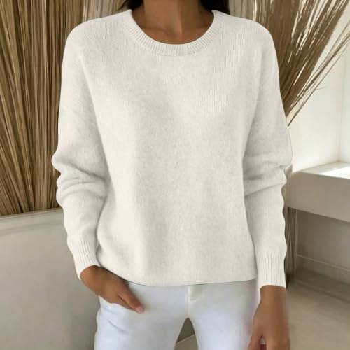 Furundly Pullover Sweaters for Women Solid Color Crew Neck Knit Sweater | Crew Neck, Long Sleeve, Solid Color, Knit Sweater, Fall Winter - image 2