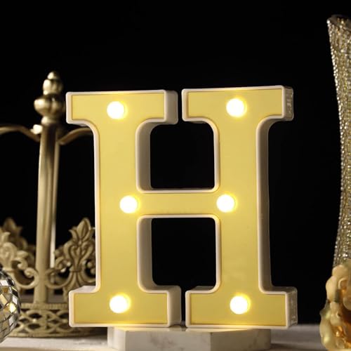 Image of Efavormart 6 inch Gold Marquee Letter H, Mirror Front Warm White LED Light Up 3D Sign, Battery Operated 72H Glow for Wedding Party & Wall Decor