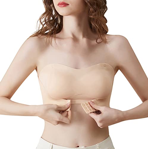Womens Seamless Wireless Bra Front Buckle Strapless Bralette Invisible Padded Lingerie Bra Soft Lift Convertible Bras Push Up Minimizer Tube Bra With Detachable Straps #TOP11