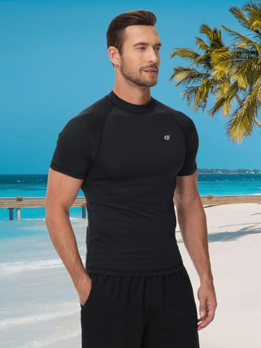 Compression UV Rash Guard - Men's UPF 50+ Short Sleeve Quick Dry Swim & Surf Shirt