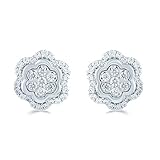 1/2Cttw Natural Diamond Cluster Stud Earrings Set in Sterling Silver