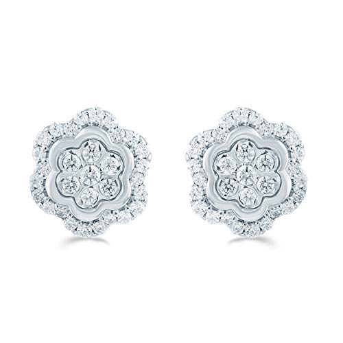 1/2Ct Tw Women Natural Diamond Floral Cluster Stud Earrings Set In 925 Sterling Silver #TOP18