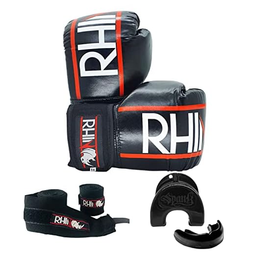 Kit Boxe e Muaythai Rhino by Spank para Iniciantes (12oz, PRETO)