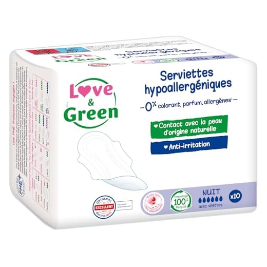 Love & Green - Servilletas sanitarias, ecológicas e hipoalergénicas, certificadas Ecolabel y Dermatest, "NOCH" x 10: Sin colorantes, perfumes, alérgenos (paquete de 1)