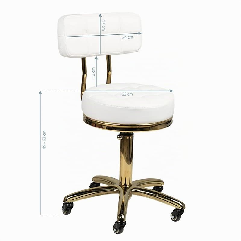 ACTIVESHOP AM-961 Tabouret cosmétique avec roulettes Hauteur réglable et dossier Blanc/doré