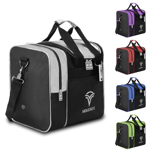Youchee Bowling Ball Tote Bag with Padded Holder, Holds One Ball and One Pair of Shoes Up to Mens Size 13, Multifunction Accessory Pockets (Silver) by Youchee - Used condition - US$25.33
