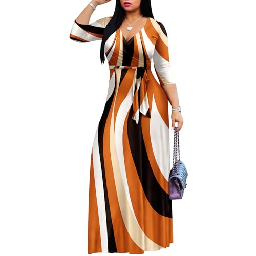 Image of FANDEE Plus Size Maxi Dress for Women Casual Summer Sundress V-Neck 3 /4 Sleeve
