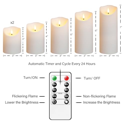 Image of Fo32won Flameless Flickering Candles with Remote Timer, Set of 6 White Led Battery Operated Candles for Home Decor Xmas Halloween (D3 x H3 3 inch 4 inch 5 inch 6 inch 7 inch)