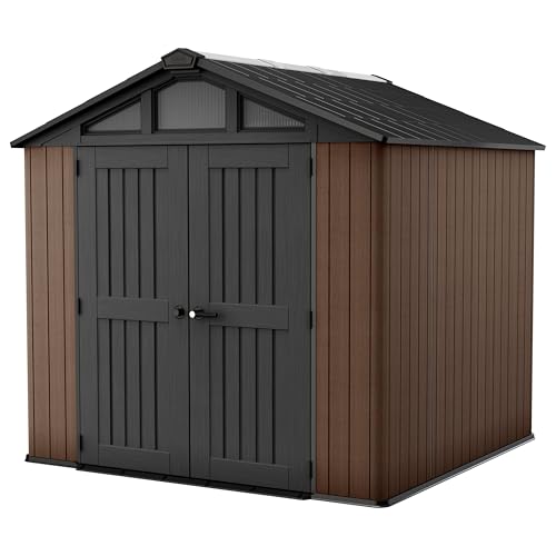 Image of Keter Stronghold 8x8ft Garden Shed – Brown | 6m² Outdoor Storage | Evotech+ Resin Composite | Double‑Wall Construction | Steel‑Reinforced Roof | Skylight & Windows | Heavy‑Duty Floor | Lockable Doors