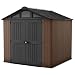 KETER Stronghold 8x8 Gartenhaus braun - Gerätehaus mit 6 Fenstern, Doppeltüren, stahlverstärkt, Holzoptik, inkl. Fußboden, 252 x 241 x 252 cm