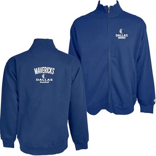 Blue 84 Dallas Mavericks NBA Officially Licensed Full Zip Sweatshirt Embroidery Basketball Front/Back, Small Team Color