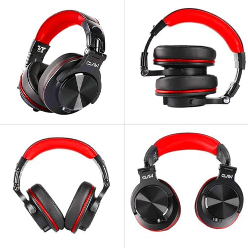 Image of CLAW SM50 PRO Professional Studio Monitoring DJ Wired Headphone with Protein Leather Cushions | 2 Detachable Cables (2.8m Coiled & 1.2m Straight Cable with Mic and in Line Control) Black and Red