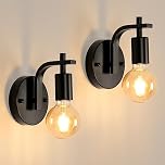 DELIPOP 2 Pack Black Wall Lights, Indoor Wall Lamps Vintage E27, Wall Sconce Lights Metal for Bedroom Living Room Kitchen Hallway Restaurant Bar (Bulb Not Included)