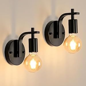 DELIPOP 2 Pack Black Wall Lights, Indoor Wall Lamps Vintage E27, Wall Sconce Lights Metal for Bedroom Living Room Kitchen Hallway Restaurant Bar (Bulb Not Included)