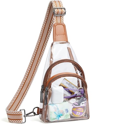 LATMAP Clear bags Stadium Approved Crossbody Fanny Pack Sling Bag Backpack Purses for Women Men for stadium events Unisex Brown