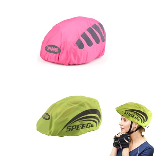 CPRNQY 2 Stück Fahrradhelm Regenschutz, Staubdicht Helm Regenhülle, Fahrrad Helmüberzug, Wind- und Wasserdichter Helmüberzug, Atmungsaktiver Helmüberzug für alle Helme (Rosa und Gelb)