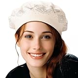 Fashion Winter Rhinestone Wool Beret Women Off-White Hat 2 Layers Knit Cap Warm