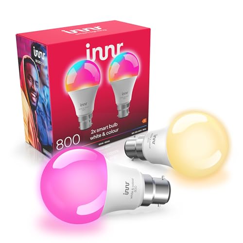 Innr Zigbee Smart Bulb, Works with Hue* and Alexa (Bridge Required), White & Colour, 16 Million Colours, B22 LED Bayonet Bulb, Dimmable, 880 Lumen, 2-Pack