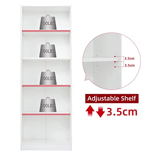 5 Shelf Wood Bookcase Freestanding Display Shelf Adjustable Layers Bookshelf For Home Office Library Small Narrow Space (White, 5-Layers,24.4W X 11.6D X 68.9H Inch) #TOP3