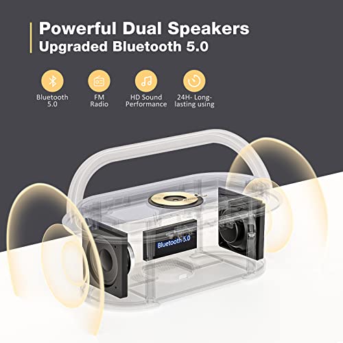 【2023 Newest】 Bluetooth Speaker With Digital Alarm Clock, Wireless Charger, Fm Clock Radio, Adjustable Led Night Light, Dual Wireless Speakers,2500Mah Battery For Bedroom,Home, Adaptor (Gray) #TOP4